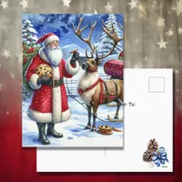 Santa and Reindeer on Christmas Eve Holiday Postcard