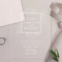 Elegant White Botanical Frame Wedding Acrylic Invitations