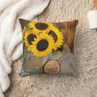 Sunflowers and Garden Watering Can Barn Wedding Throw Pillow