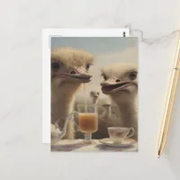 Funny Surreal Ostrich Teatime Postcard