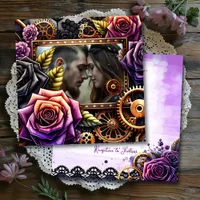 Purple, Black and Copper Gothic Steampunk Wedding Invitation