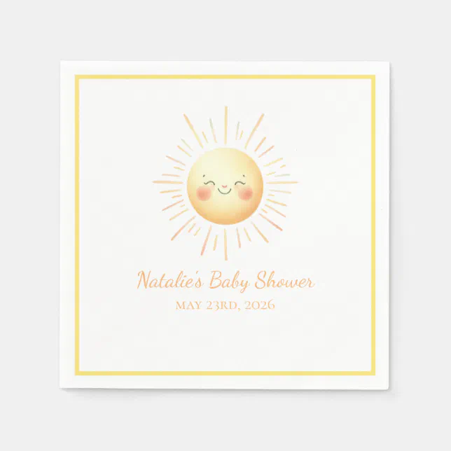 Cute Smiling Yellow Watercolor Sunshine Aesthetic  Napkins