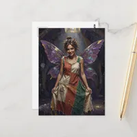 Fairy in a Recycled Dress of Colorful Rags Postcard