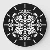 Black and White Tribal Rattlesnake Mandala  Large Clock