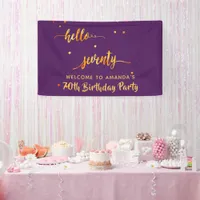 70th birthday purple gold hello 70 name script banner