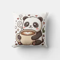 Panda Latte Heart Hug Throw Pillow