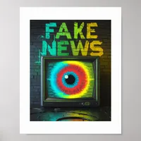 Fake News Retro TV Eyeball Glitch Poster