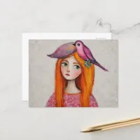 Funny Pink Bird in Her Hair Postcard