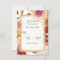 Pink and Peach Flowers Elegant Wedding RSVP Card