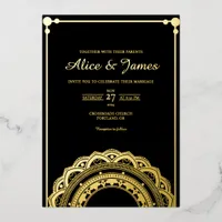 Bottom Mandala Classic Black Gold Foil Wedding Invitation
