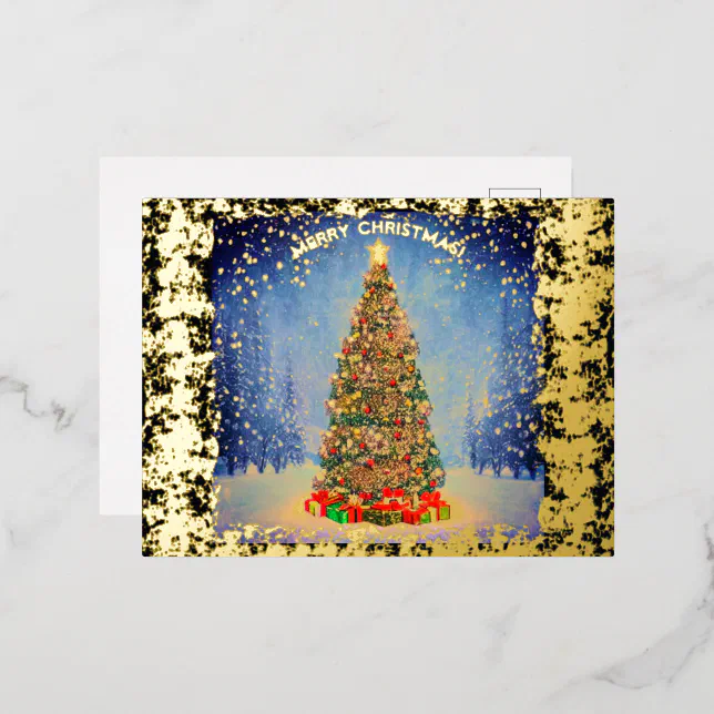 Shining Christmas tree Foil Holiday Postcard