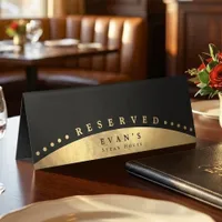 Elegant Retro Vintage Black & Shiny Gold Reserved Table Tent