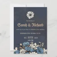 Moody Blue Floral Custom Photo Wedding  Invitation