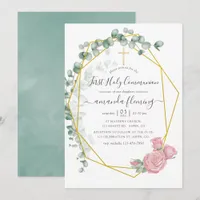 Eucalyptus Rose Geometric Holy Communion Invitation