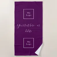 Purple corporate logo white text business beach towel