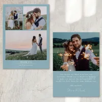 Duck Egg Blue Minimalist 4 Photo Wedding Thank You Card