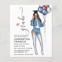 USA Denim themed Girl Graduation Party Invitation Flyer
