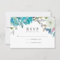 Dusty Blue and Turquoise Floral Wedding RSVP