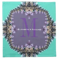 Aqua Lilac Monogram Wedding Custom Napkin