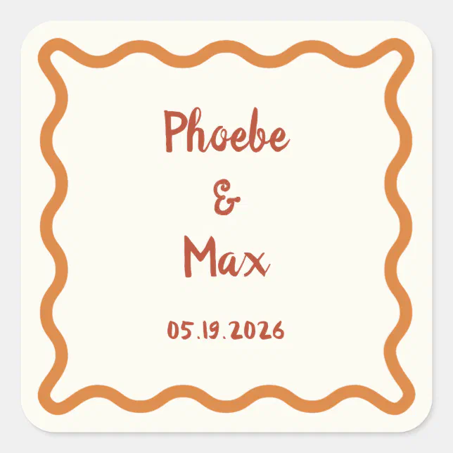 Handwritten Whimsical Wavy Border 70s Wedding  Square Sticker