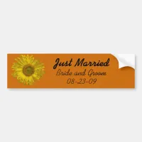 Yellow Sunflower on Orange Just Married Wedding Bumper Sticker