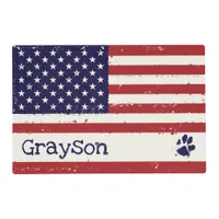 Patriotic Dog Placemat- Red White Blue - USA  Flag Placemat