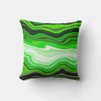 Green and Black Marble like Striped Fluid Art  Throw Pillow