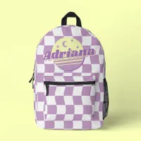 Teen Girl Purple White Wavy Grid Name School Printed Backpack