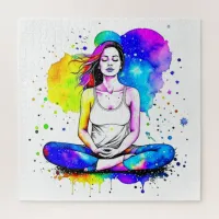 Beautiful Watercolor Woman Meditating Abstract Jigsaw Puzzle