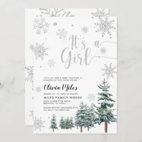 It's a Girl invitation, silver winter baby shower Invitation