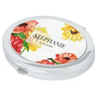 Bold Red and Yellow Watercolor Floral Bridesmaid Compact Mirror