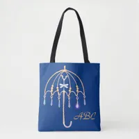 Tote Bag - Wire Umbrella and Initials on Blue