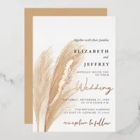 Blush Rustic Earthy Neutral Boho Pampas Wedding Foil Invitation