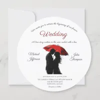  Romantic Parisian Red Umbrella  Love Silhouette Invitation