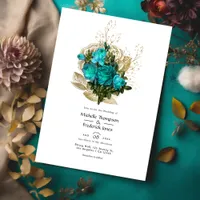 Vintage Teal - Turquoise and Gold Floral Wedding Invitation