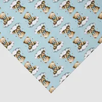 Cute Teddy Bear Blue Bow Tie Blue Background Tissue Paper