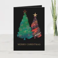 Hand Painted Sparkly Watercolor Christmas Trees Holiday Card