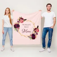 Mother blush rose gold  flowers burgundy geometric fleece blanket