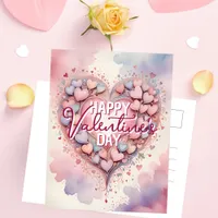 Whimsical Pastel Watercolor Heart Valentine's Day Postcard