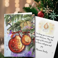 Elegant Watercolor Candle & Ornaments Christmas Holiday Card
