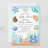 Cute Blue Seaside Beachy Baby Shower Invitation