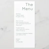 Modern Retro Olive Green & White Wedding Menu