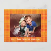 Orange Fall Plaid Photo  Postcard