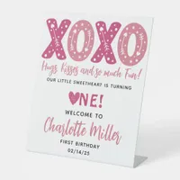 XOXO Hugs & Kisses Valentine's Day 1st Birthday Pedestal Sign