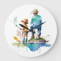 Father and Son Watercolor Illustration Ai Art Large Clock