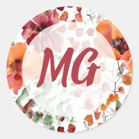 Monogramed Fall Floral  Classic Round Sticker
