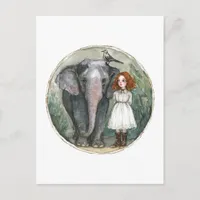 Girl With Elephant and Bird Postcard