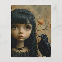 Cute Girl with a Black Bird Postcard