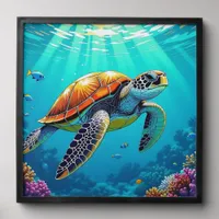 Sea Turtle Vibrant Ocean Illustration Peel And Stick Photo Tile