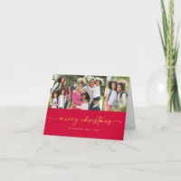 Gold Foil Merry Christmas | Modern Three Photo Holiday Card